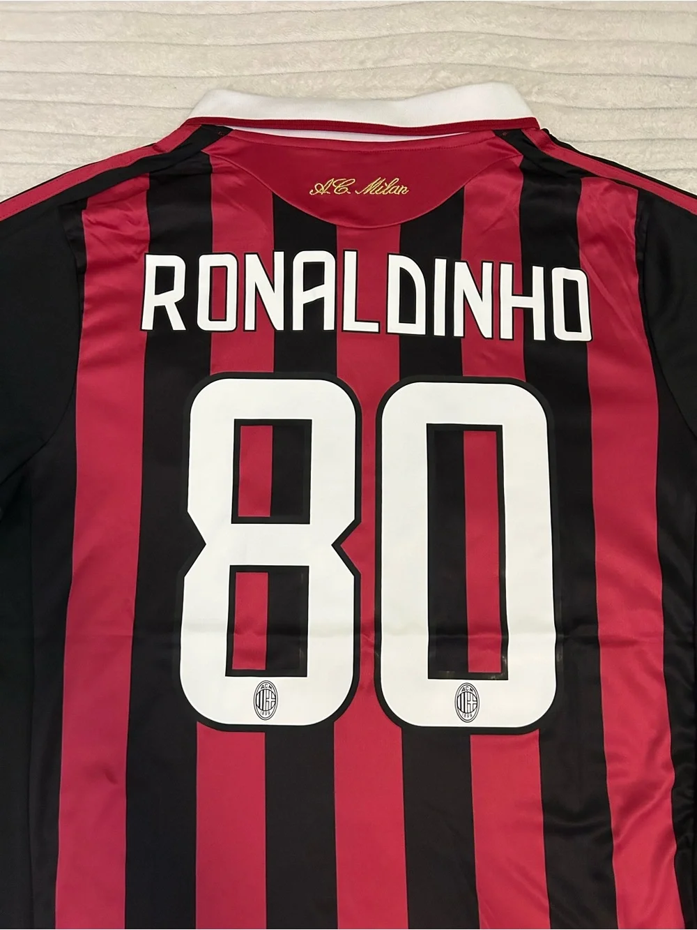 adidas Men’s Long Sleeve Ronaldinho 80 AC Milan Red and Black Jersey